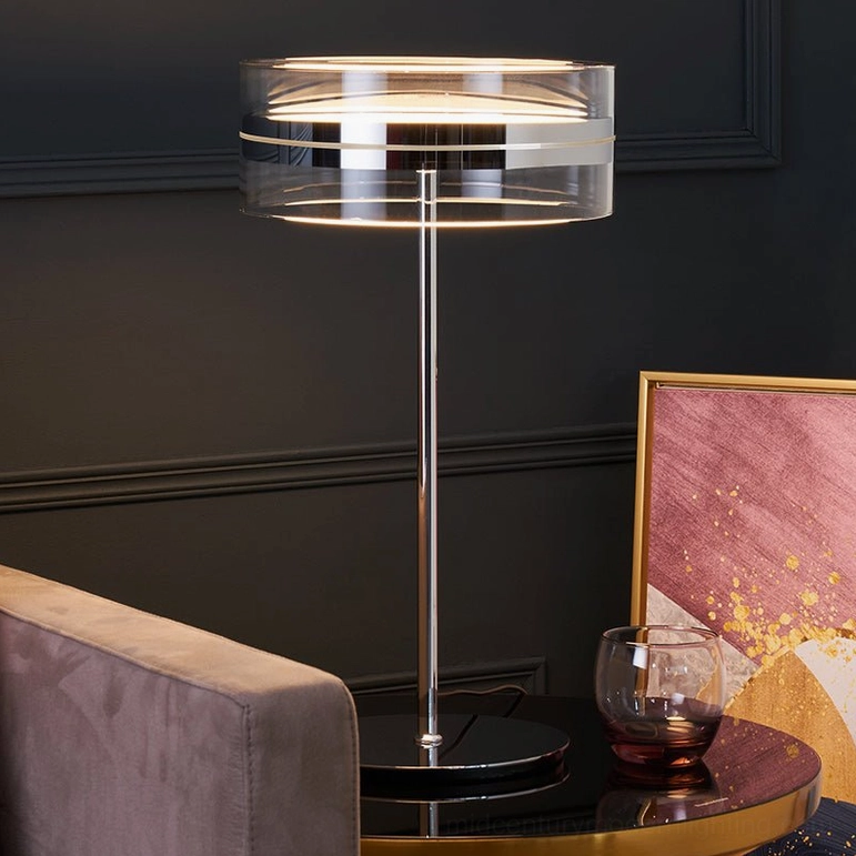 Kaede table lamp in silver finish, all plug options available, product showcase