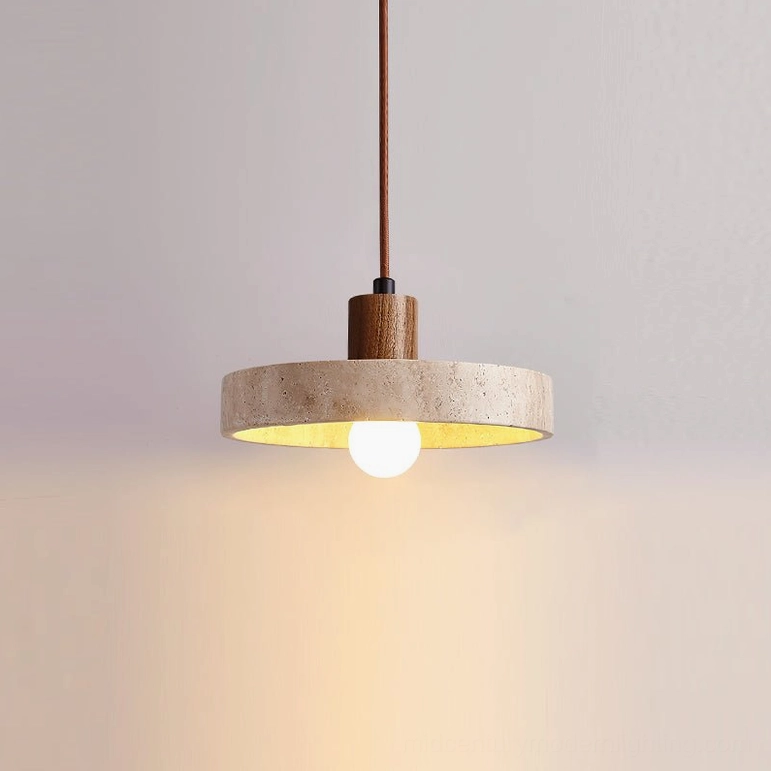 Single Kairi pendant lamp in natural wood finish wabi-sabi minimalist stone design