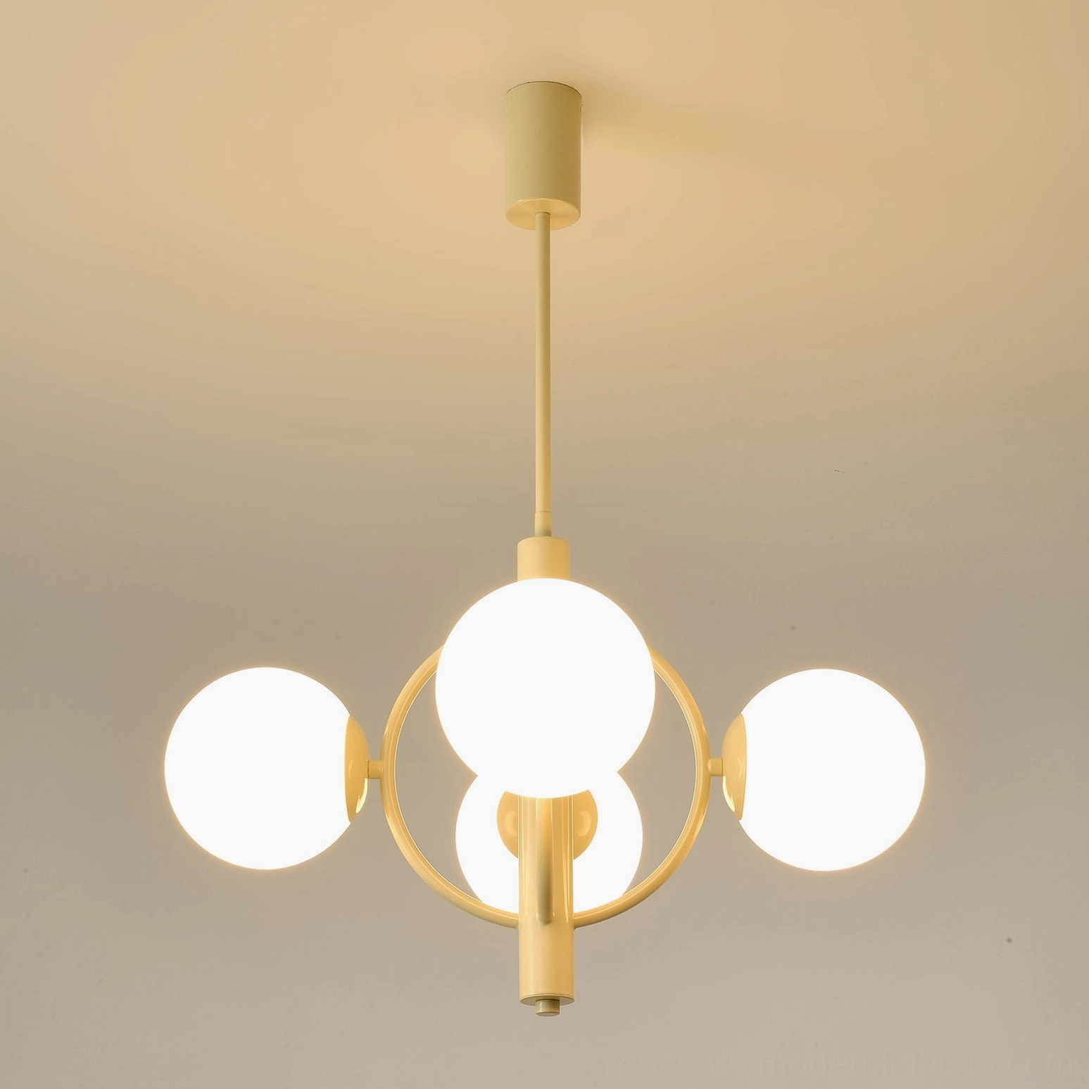 Kaiser mid-century chandelier with frosted glass shades creating soft diffused lighting