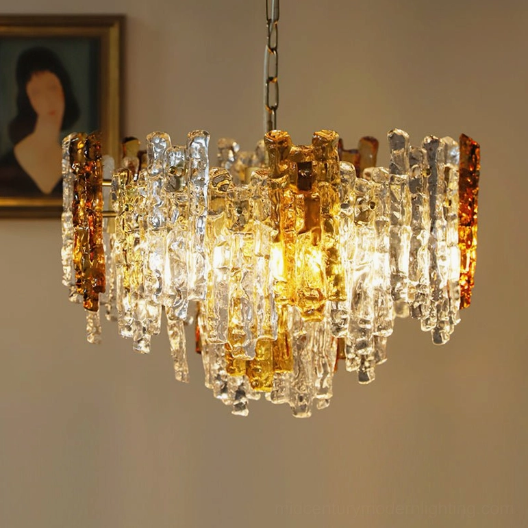 Kalmar large 55cm grand pendant light amber and gold textured glass variant for high-ceiling spaces