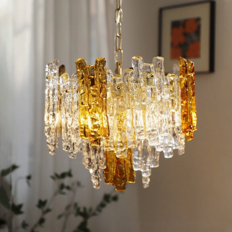 Kalmar medium pendant light 16.9 inches amber and gold layered glass variant for residential and commercial interiors