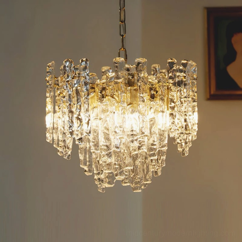 Kalmar medium 43cm diameter clear and gold glass pendant light for dining rooms and standard interior spaces