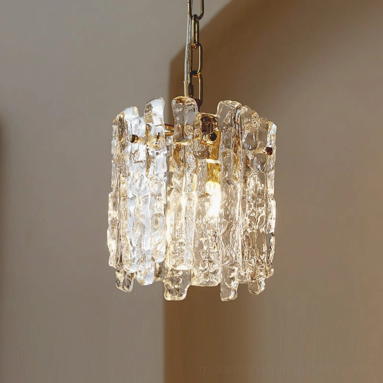 Kalmar small petite pendant light 20cm diameter clear and gold glass variant ideal for bedrooms and compact spaces