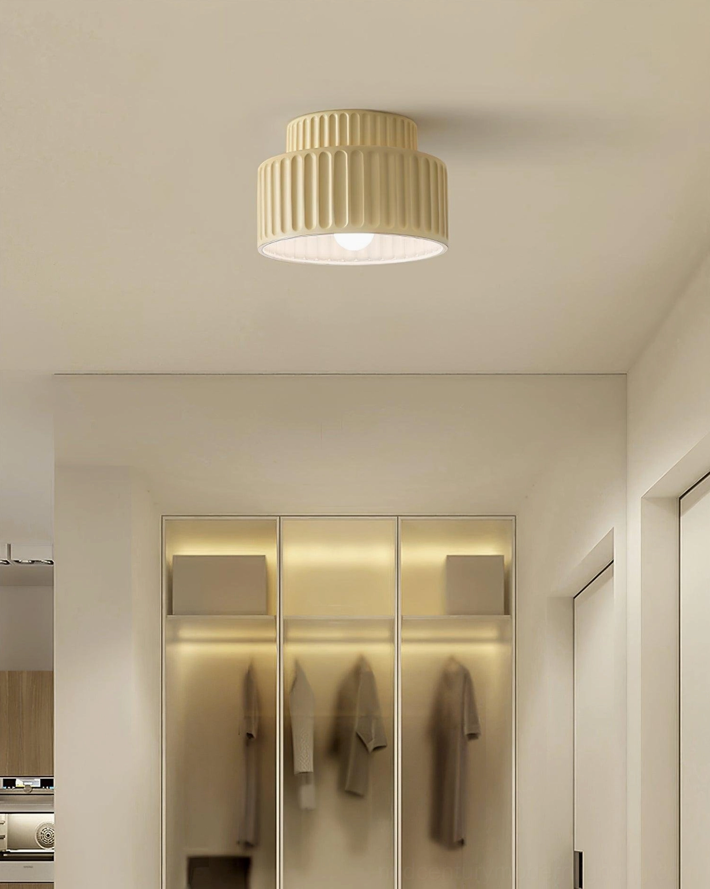 Kami ceiling lamp ceiling canopy detail showing mounting hardware and low-profile installation design
