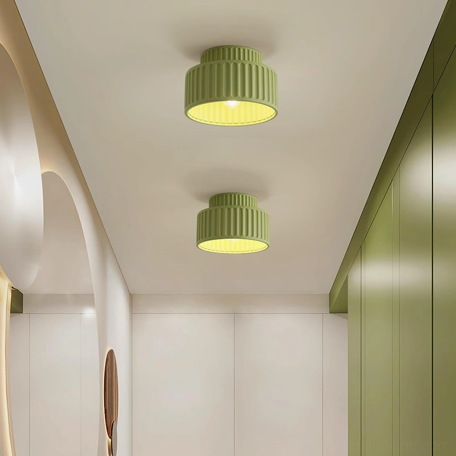 Kami ceiling lamp installed in gallery-white minimalist hallway showing understated elegant design