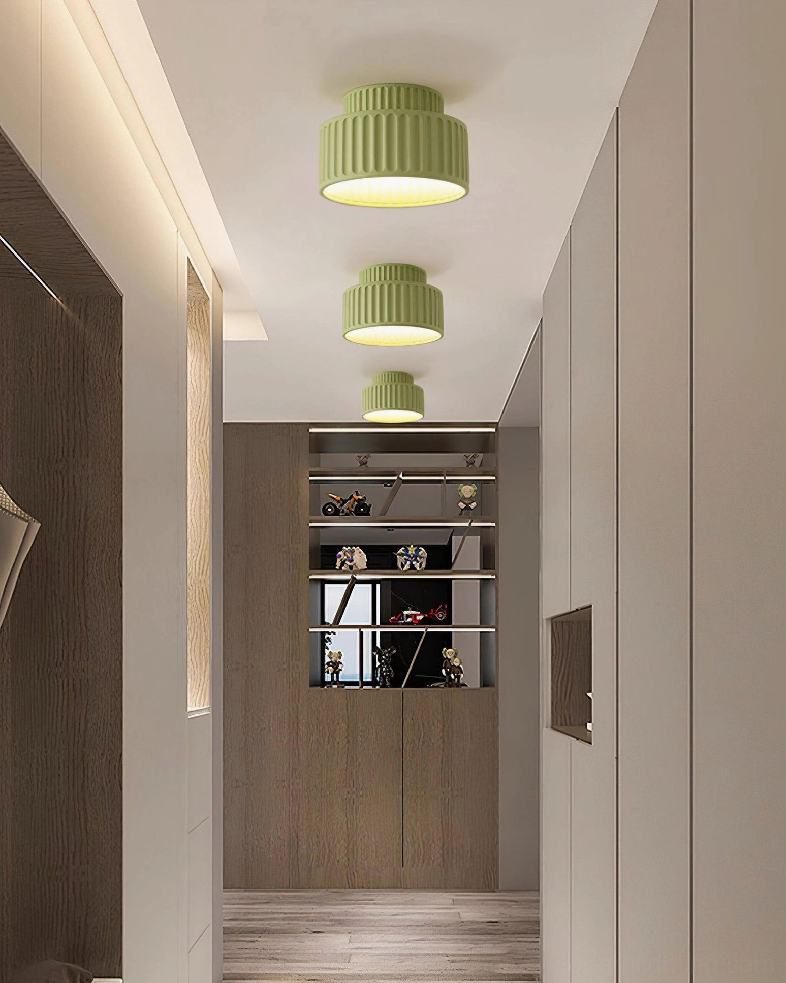 Kami ribbed resin ceiling lamp detail shot showing fine fluted matte surface texture and craftsmanship