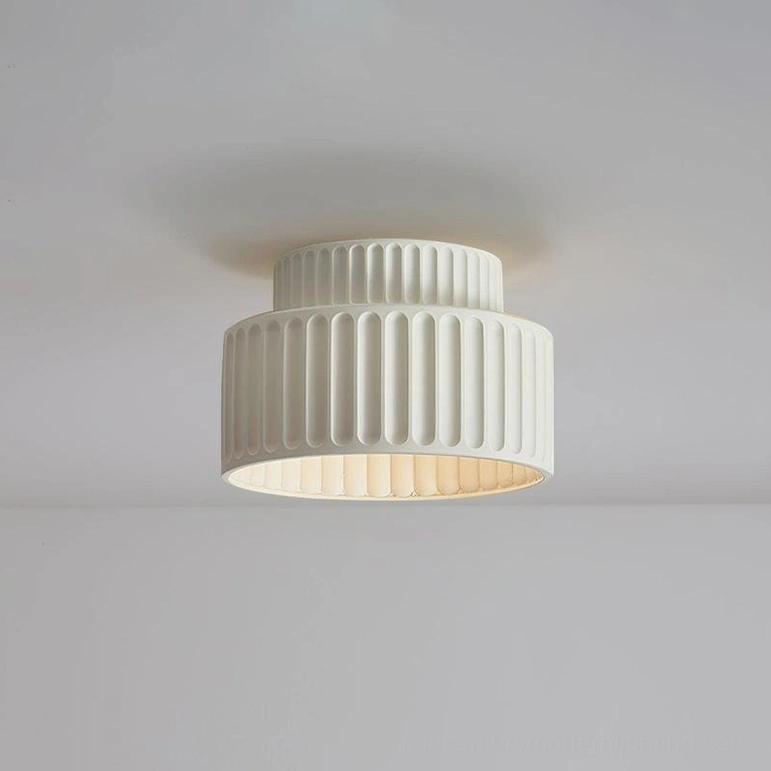 Kami white ribbed ceiling lamp in clean minimalist kitchen showing neutral palette and modern aesthetic