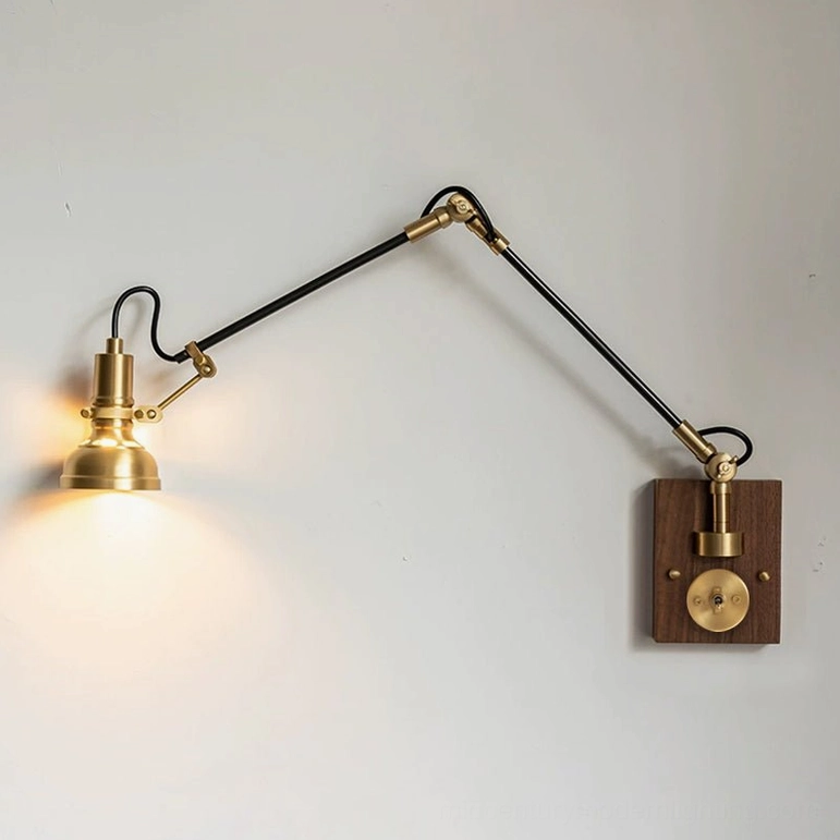 Kane Swing Arm Wall Lamp brass dome shade and tapered reflector close-up detail