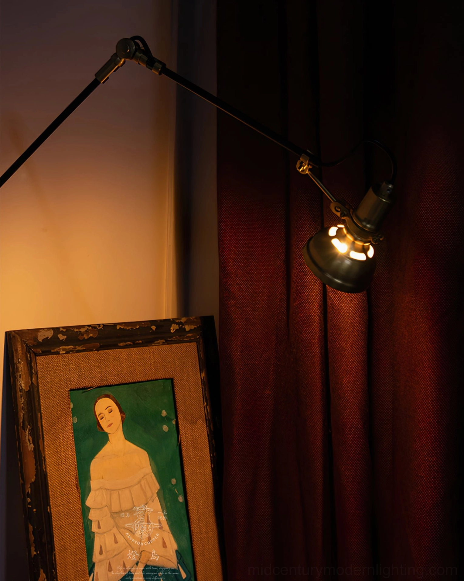 Kane Swing Arm Wall Lamp fully extended position demonstrating three-pivot articulation range