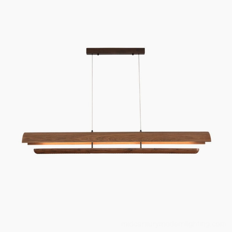 Kanoe linear pendant chandelier 59 inch medium size walnut finish warm light LED