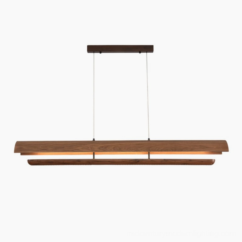 Kanoe linear pendant light grand 70.9 inch walnut finish dual-layer canopy warm white LED