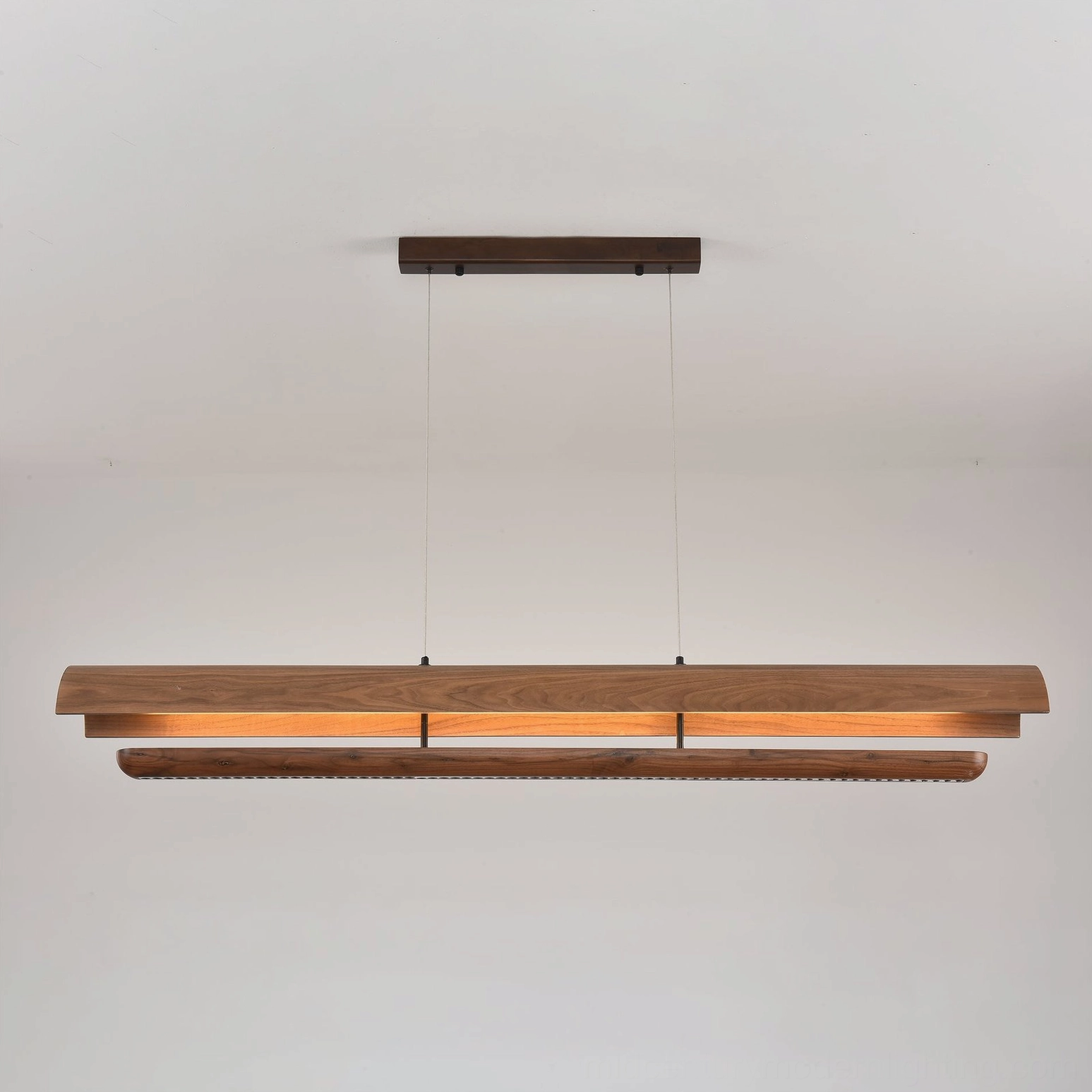 Kanoe linear wooden pendant chandelier integrated warm LED light with smooth walnut texture finish