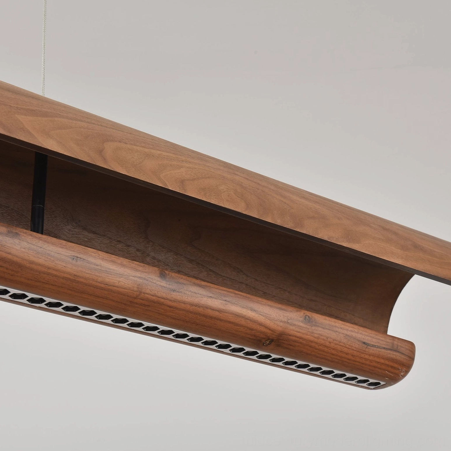 Kanoe linear walnut pendant chandelier architectural lighting fixture modern minimalist design
