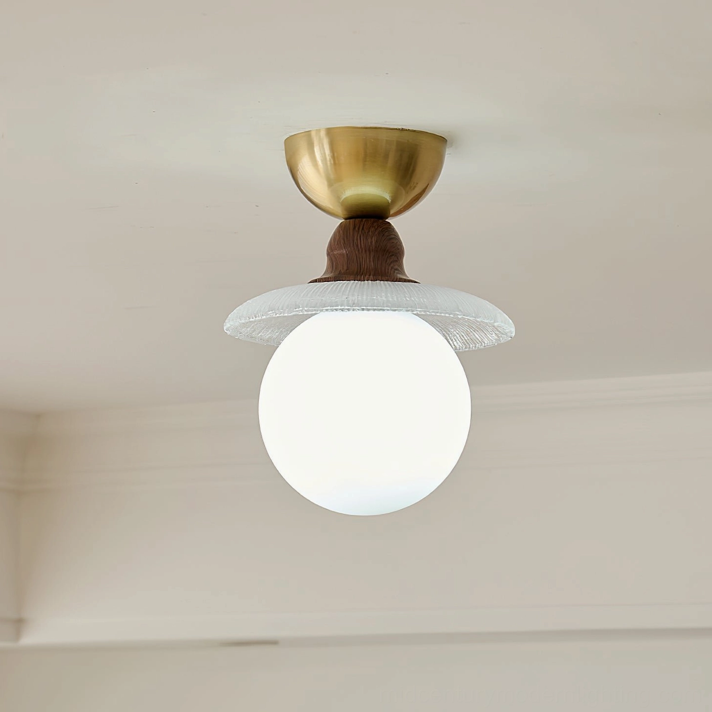 Kaydan ribbed globe flush lamp ceiling view minimalist vintage design close-up detail