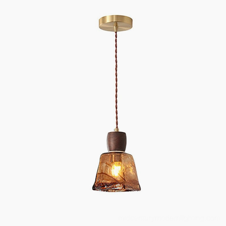 Keju Model A amber glass pendant light 4.1 inches diameter, compact intimate accent lighting for bedside and alcoves