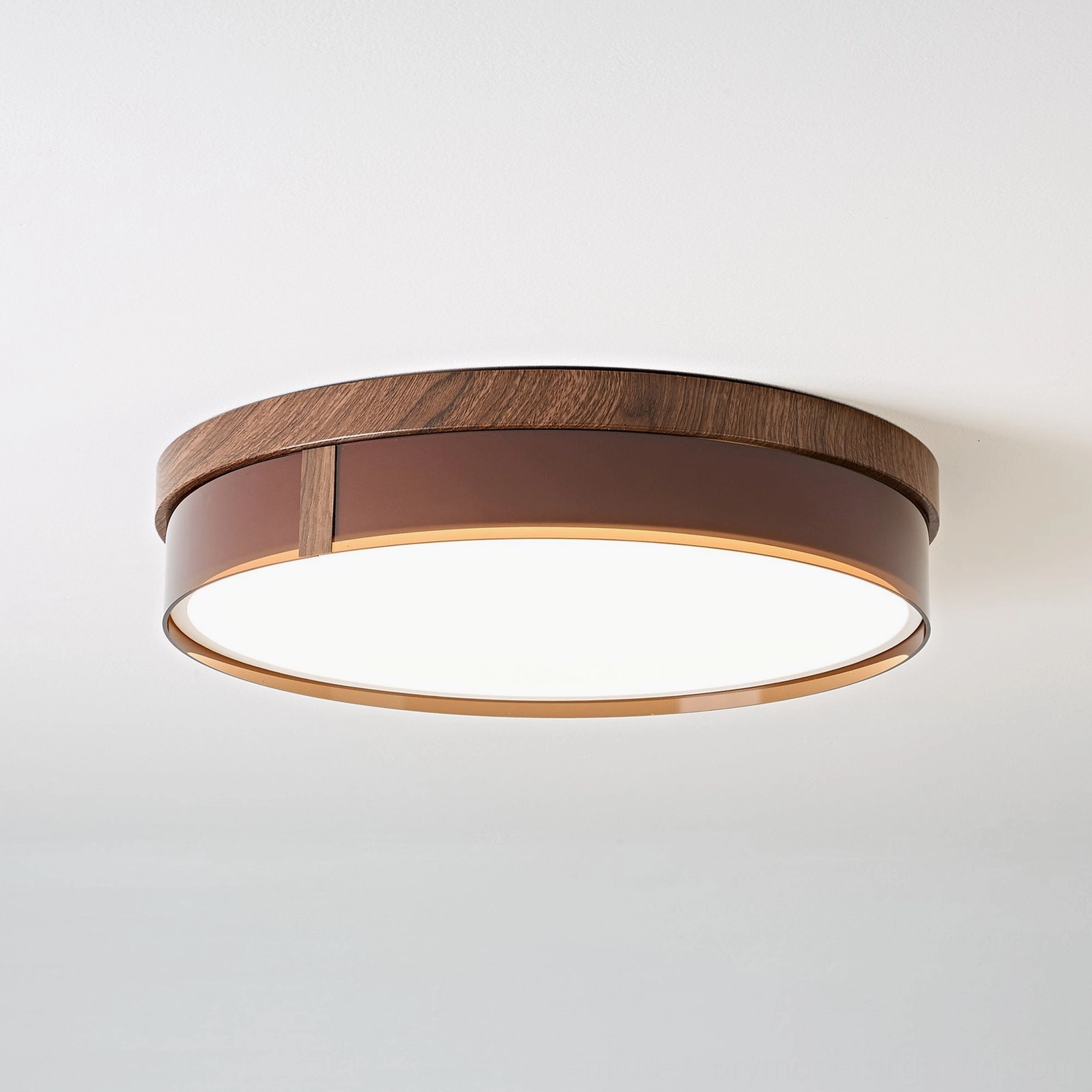 Kelsey ceiling light installed ceiling perspective, flush profile maintaining open airy room aesthetic in modern interior