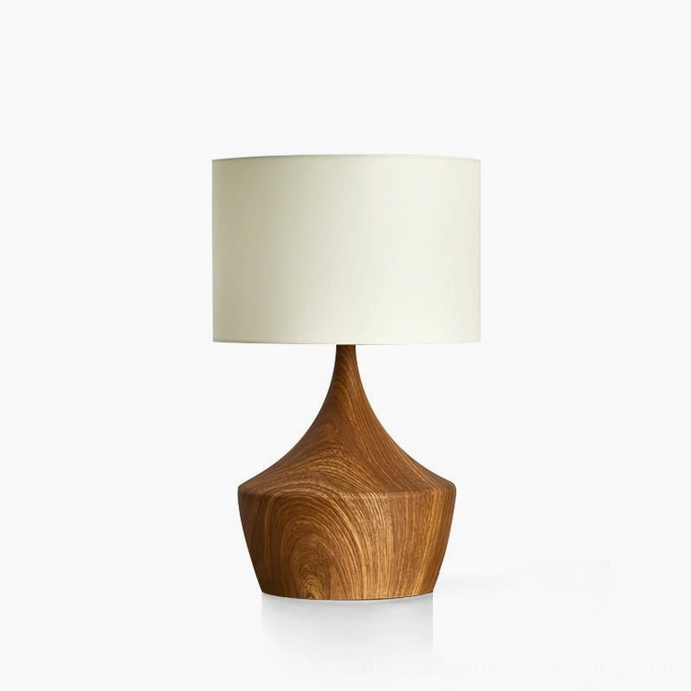 Kendra walnut wood table lamp full view clean sculptural silhouette neutral palette