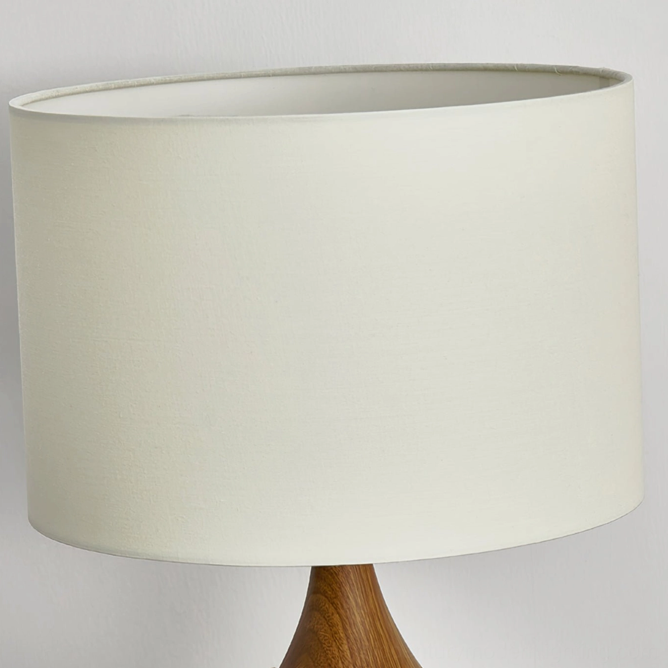 Kendra table lamp fabric shade detail showing smooth linen-blend off-white material