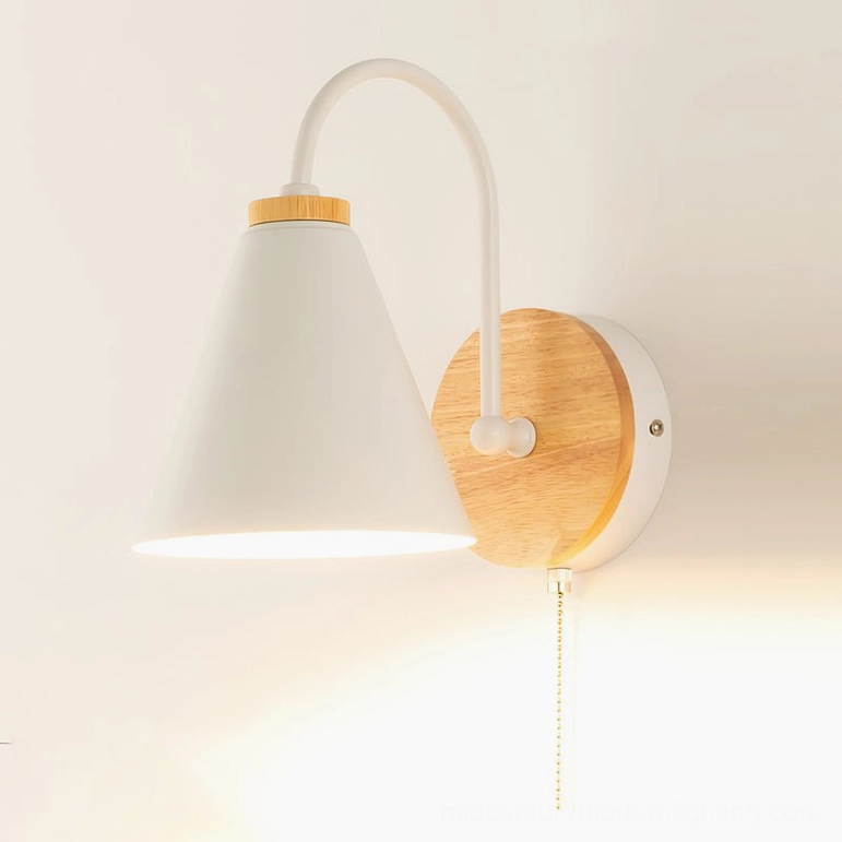 Kenji wall lamp complete product shot showing full Scandinavian modern design with natural wood finish and white shade