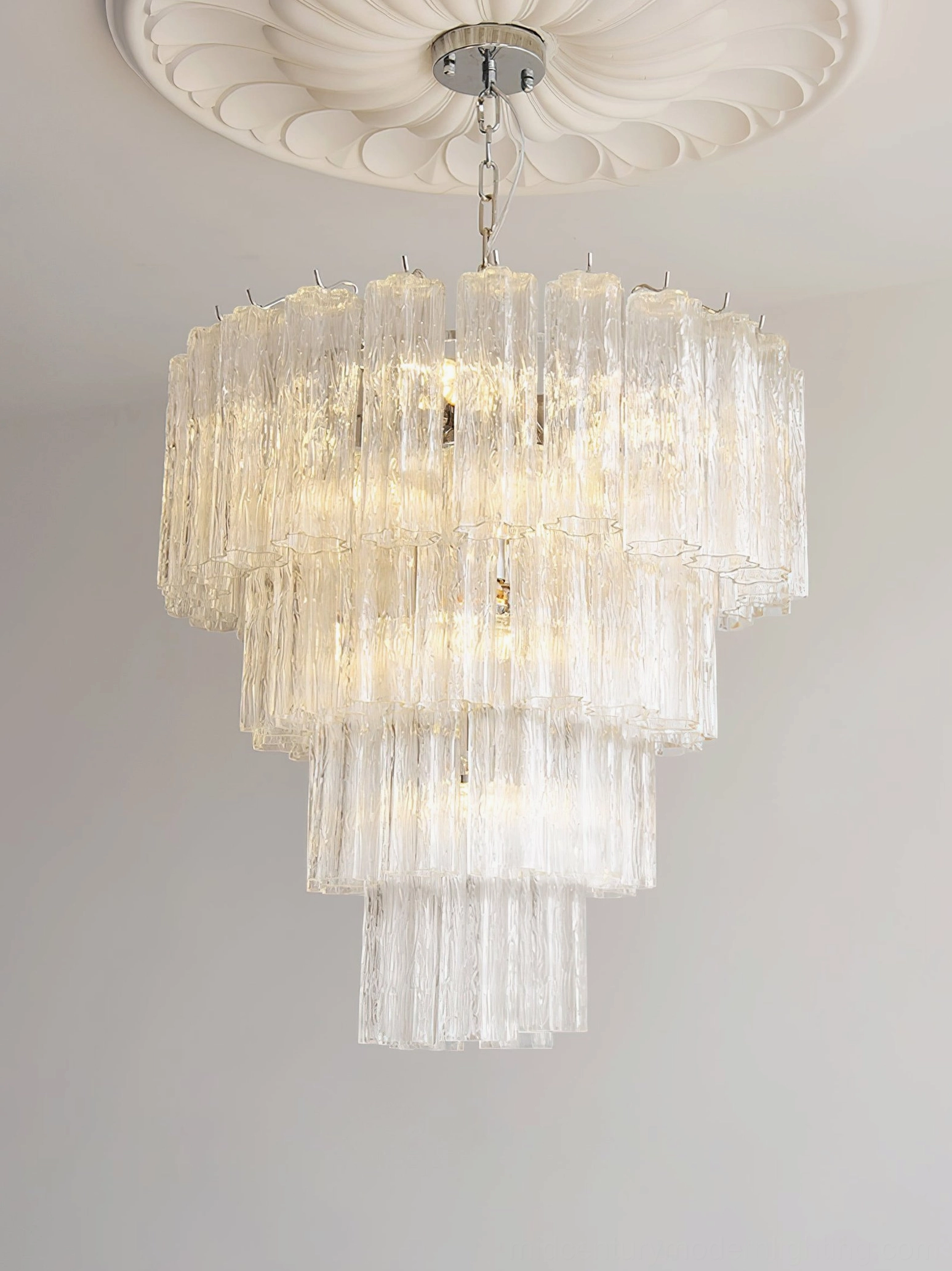 Kieran glass tube chandelier bottom view glass tube arrangement E14 socket configuration