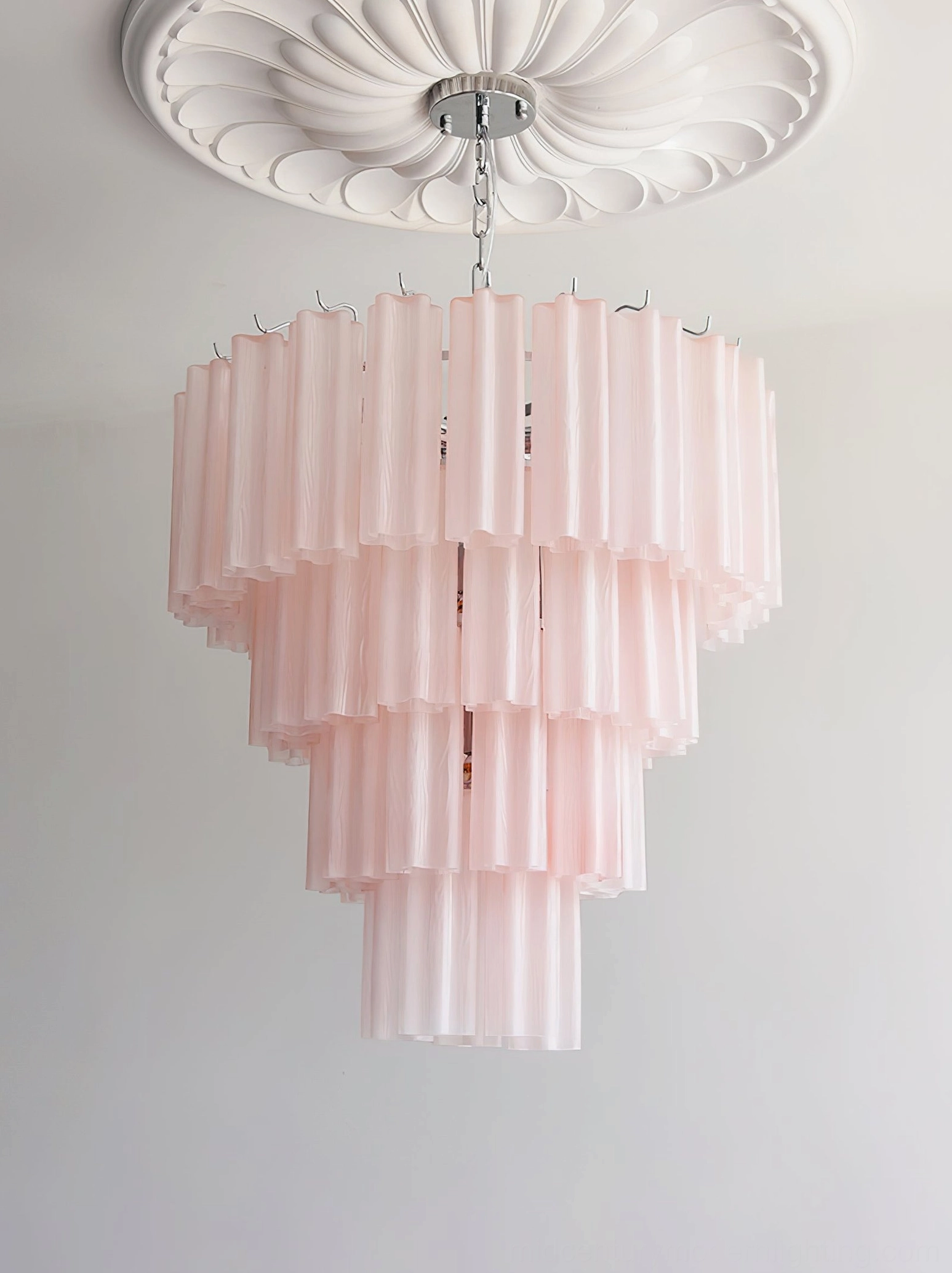 Kieran glass tube chandelier architectural statement piece geometric glass ribs light refraction