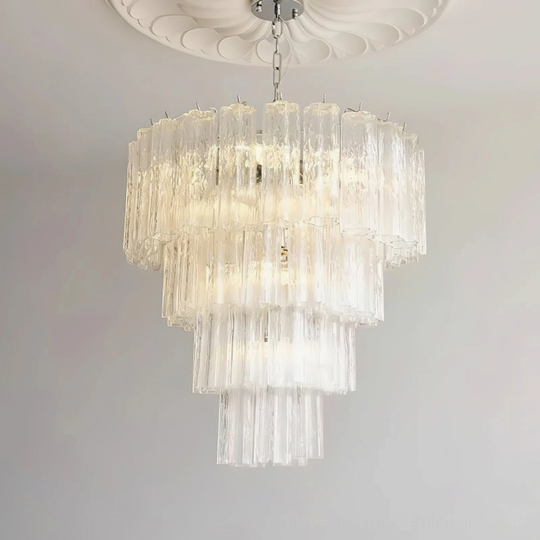 Clear glass tiered tube chandelier Kieran transparent geometric design modern lighting