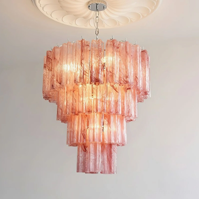 Red Cloud ombre tiered glass tube chandelier Kieran design statement lighting fixture