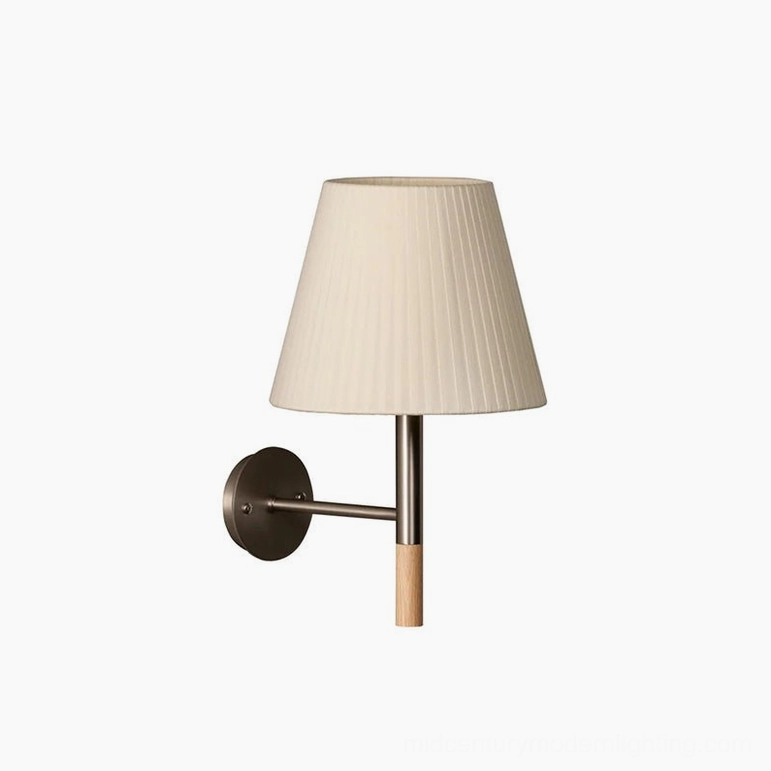 Kilkee pleated parchment fabric shade wall lamp in minimalist neutral style, front view