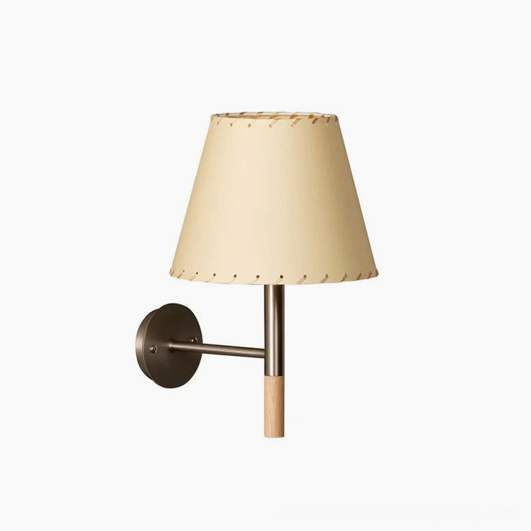 Kilkee fabric shade wall lamp with stitched edge detail and metal wooden bracket, product view