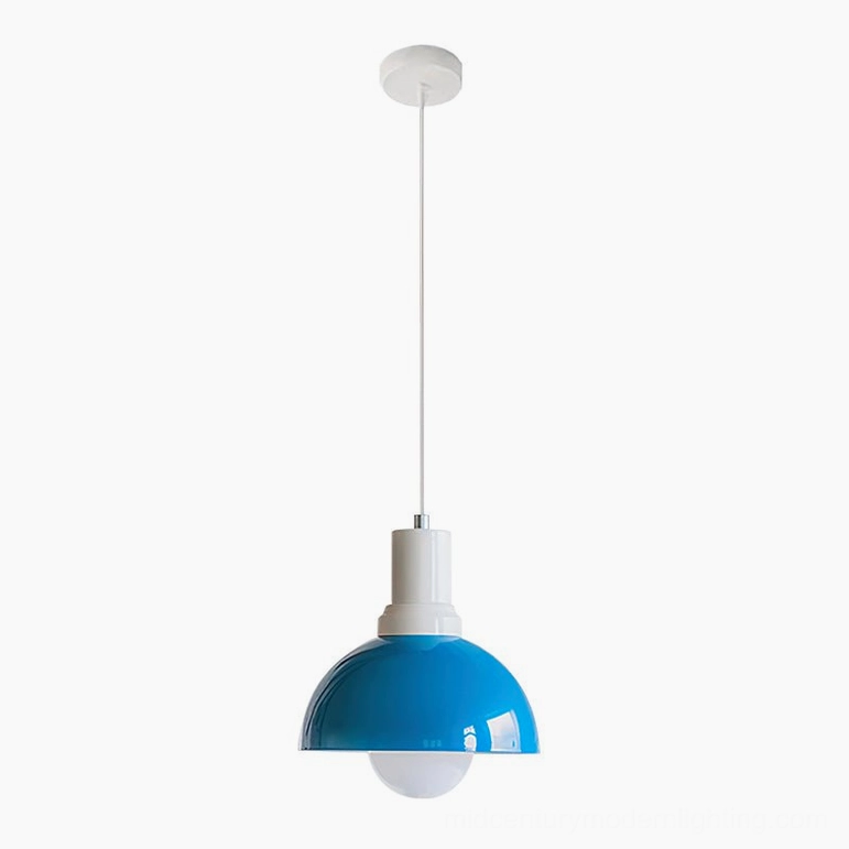 Kleine blue and white dome pendant light – contemporary mid-century modern fixture for kitchens, bedrooms, and creative spaces