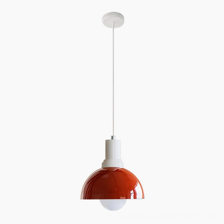 Kleine burgundy red dome pendant light – compact Nordic minimalist design studio photography on white background