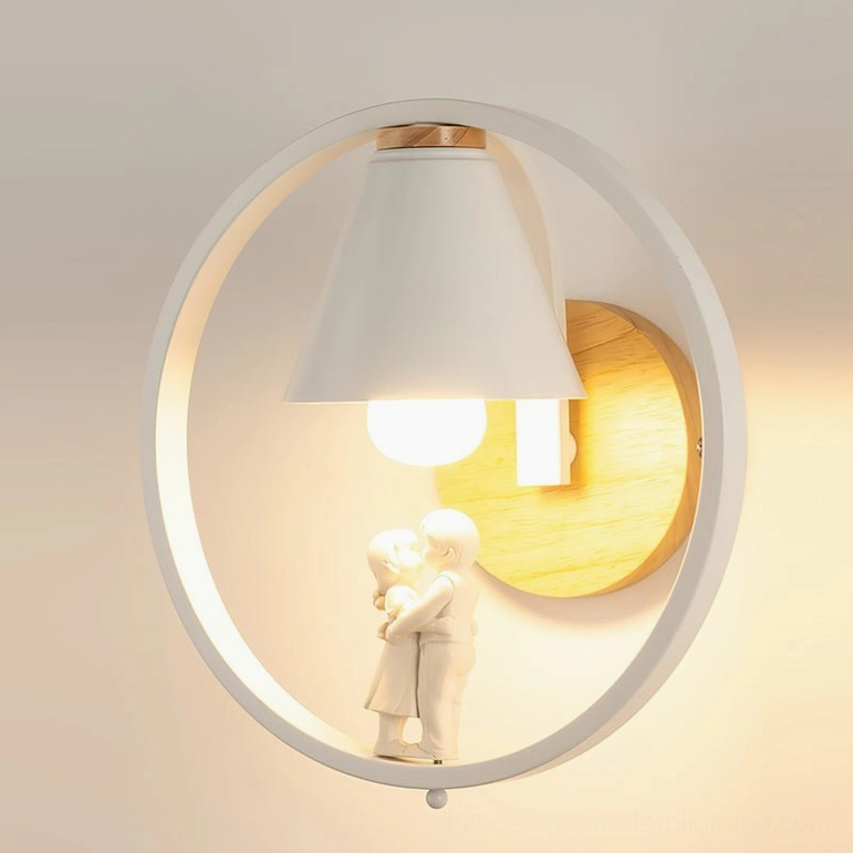 Kona wall lamp with white wood color combination, Model B variant with wall switch configuration