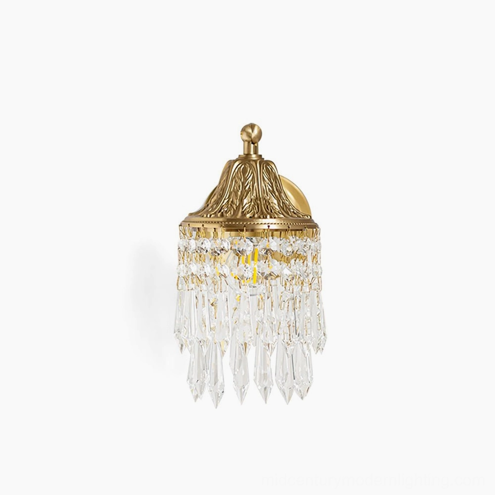 Kristall brass wall lamp full product view displaying complete mid-century modern design with crystal pendant details