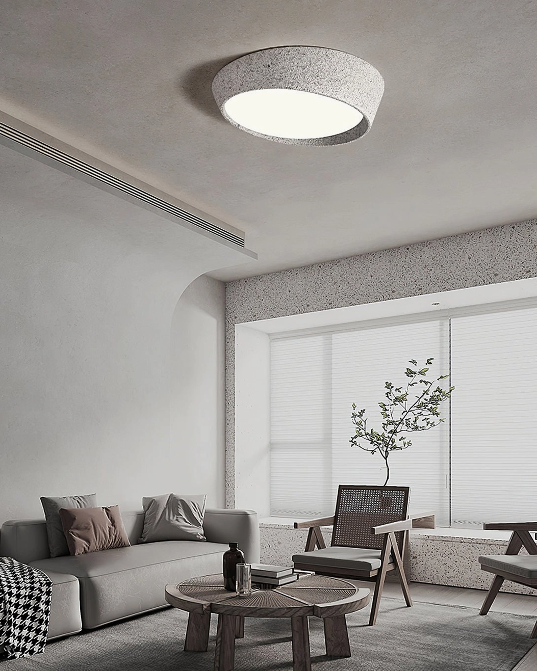 Kuzco warm white LED ceiling light creating ambient illumination in bedroom