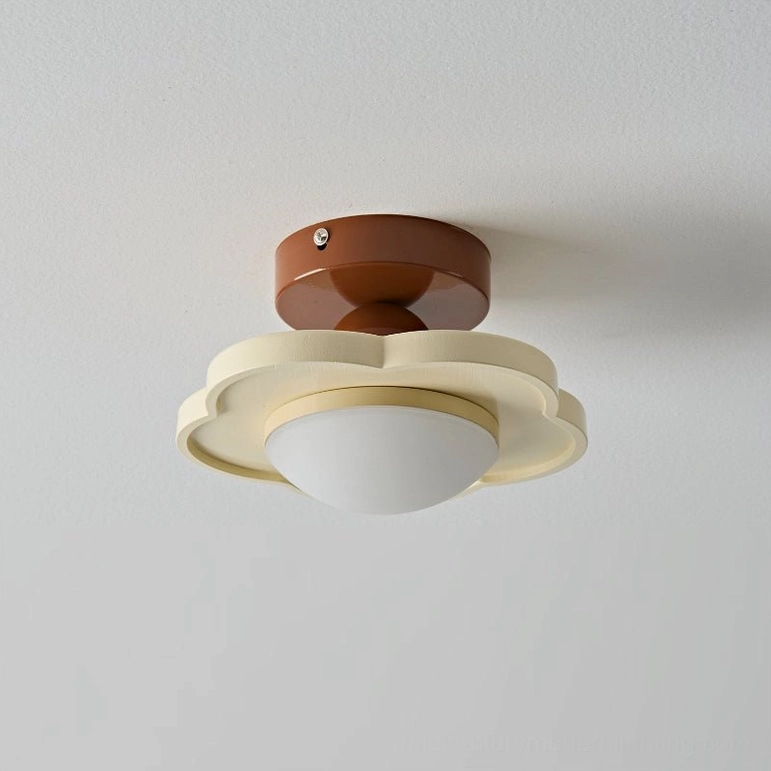 Laguna cream colored ceiling lamp unlit, white resin diffuser segments, minimalist mid-century modern design