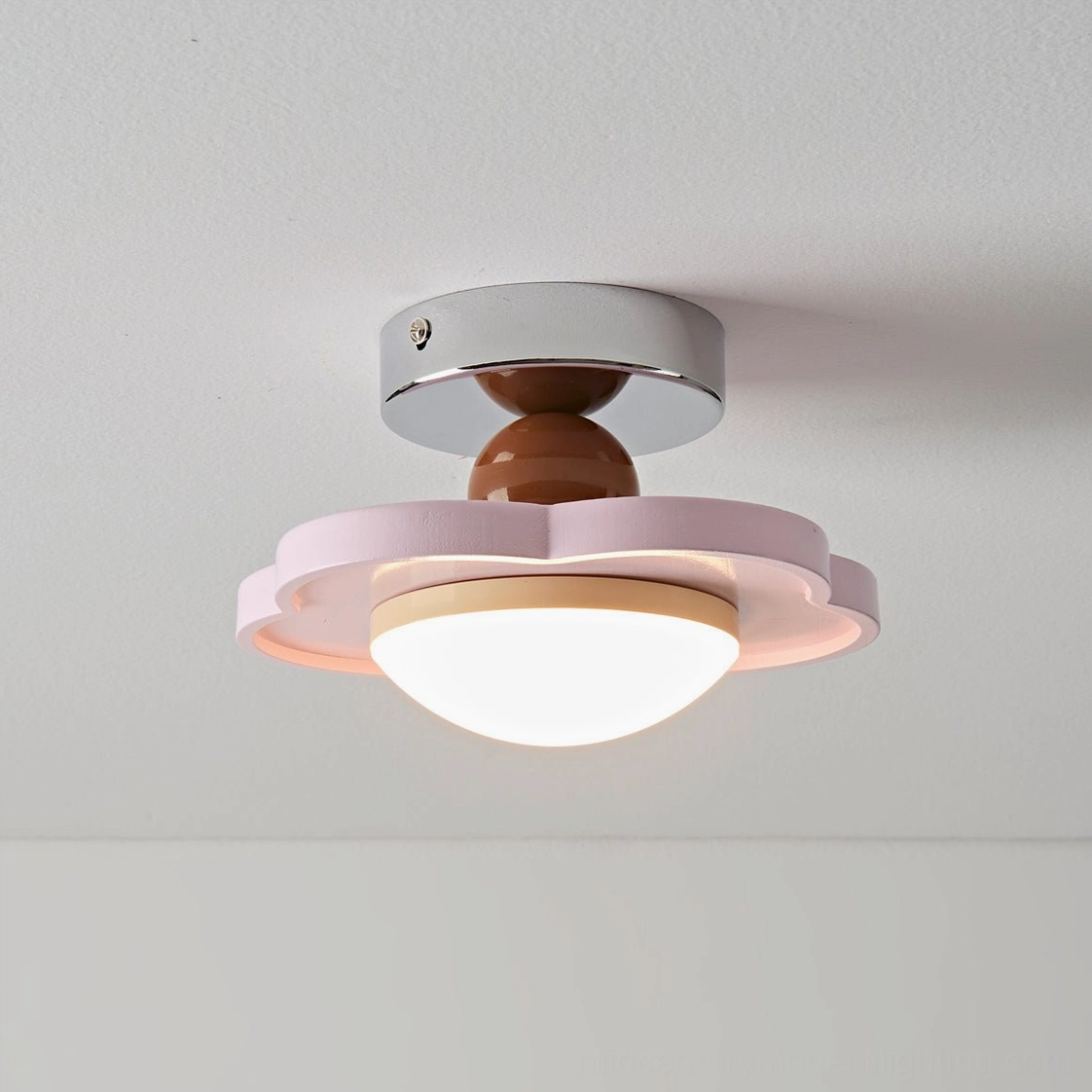 Laguna ceiling lamp product photography, full fixture view showcasing organic petal-like resin diffuser