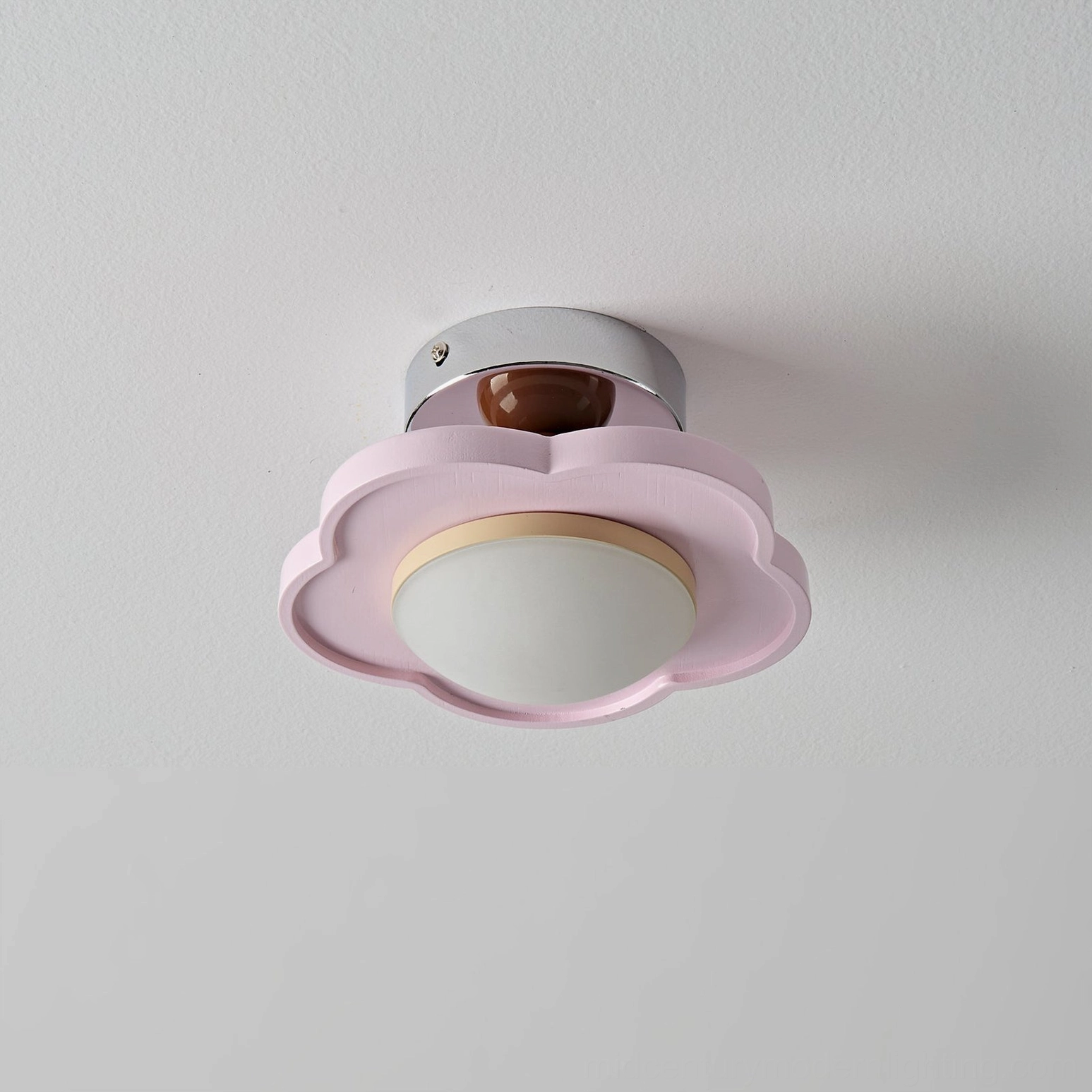 Laguna pink ceiling lamp, soft pastel cute design style with chrome metal base and resin diffuser