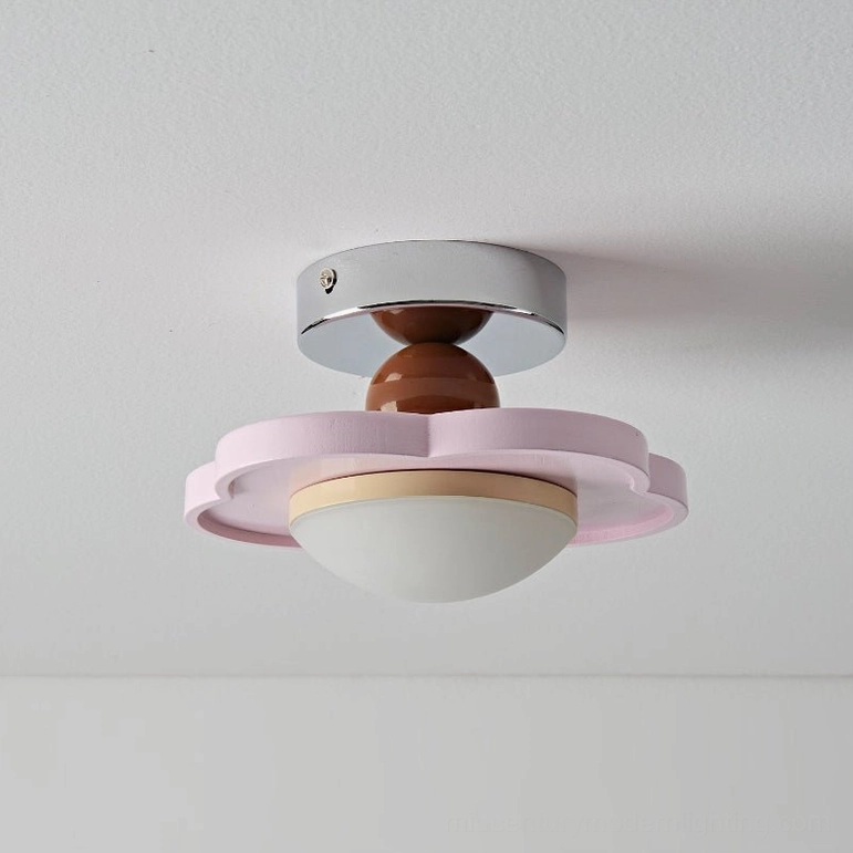 Laguna pink finish ceiling lamp, warm light output, mid-century modern flush mount design detail