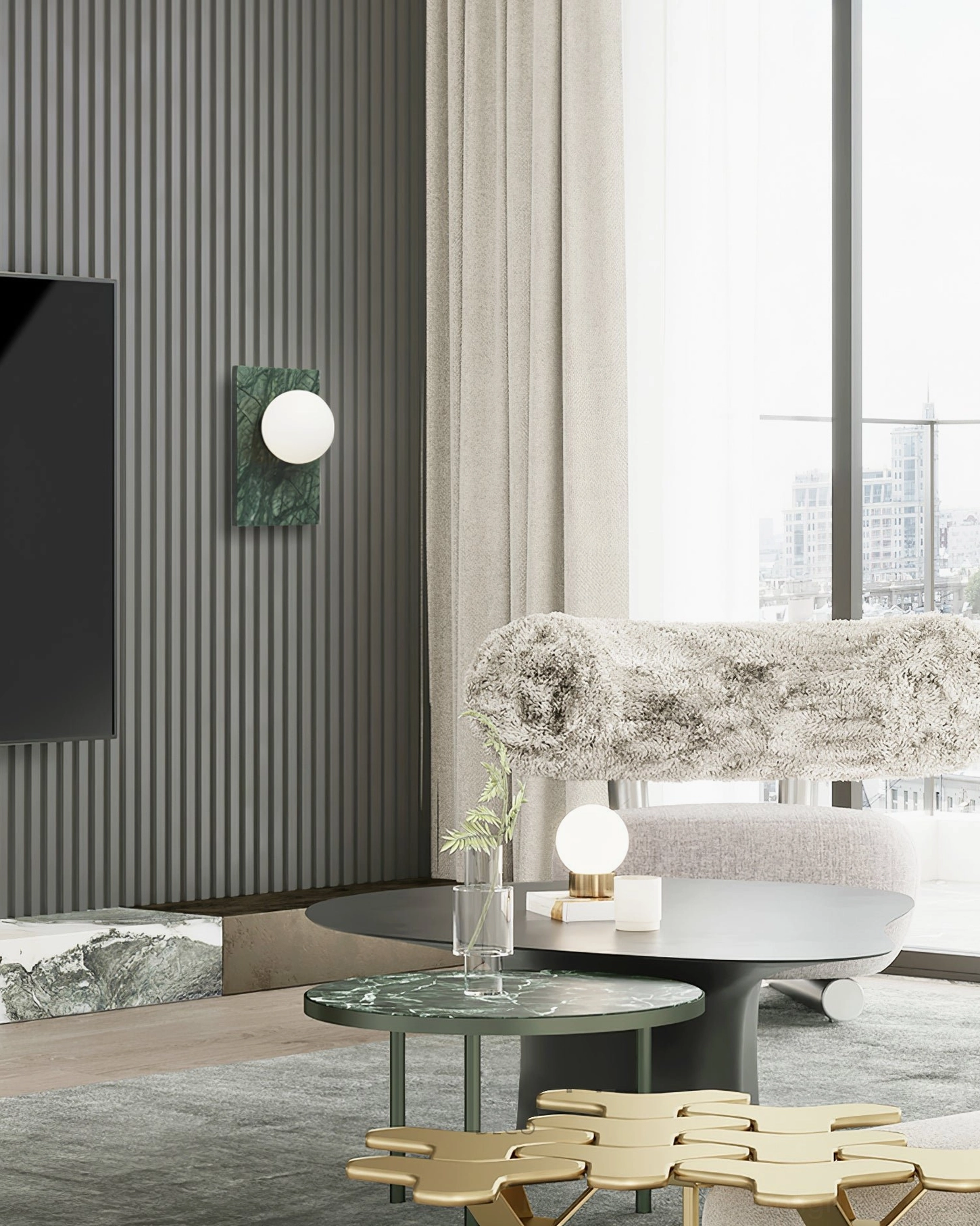 Ambient lighting from Lan wall sconce creating gallery-quality shadow-free illumination in bedroom setting