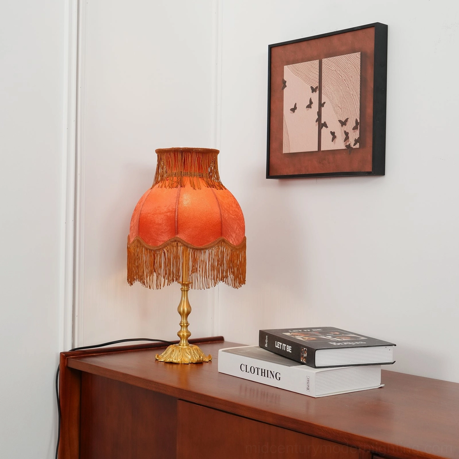 Lanna short tassel velvet shade golden metal base retro home decor framed wall art side cabinet