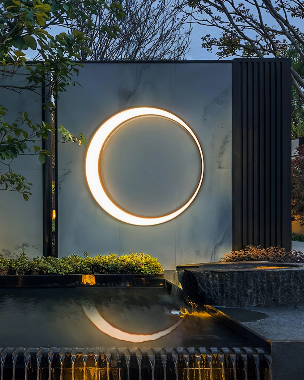 Large 47.2 inch solar moon ring outdoor wall lamp warm LED lighting