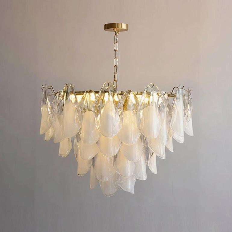 Large white and clear gold foliage glass chandelier, statement piece for formal dining