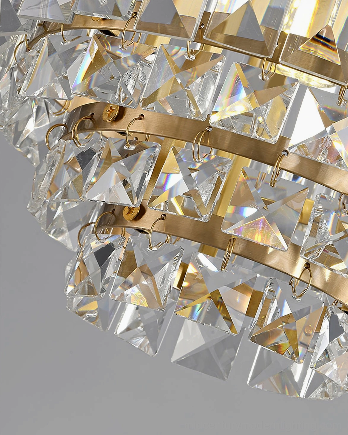 Mid-century modern crystal brass tiered pendant light luxury home decor fixture