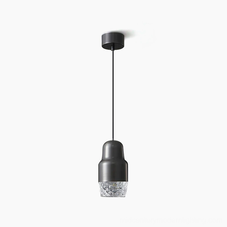 Lavinia three-color LED mini pendant lamp in matte black, front view studio shot with textured acrylic diffuser