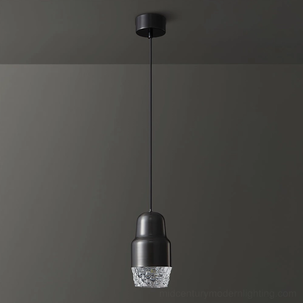 Lavinia black three-color LED mini pendant hanging from adjustable wire, sleek modern minimalist profile