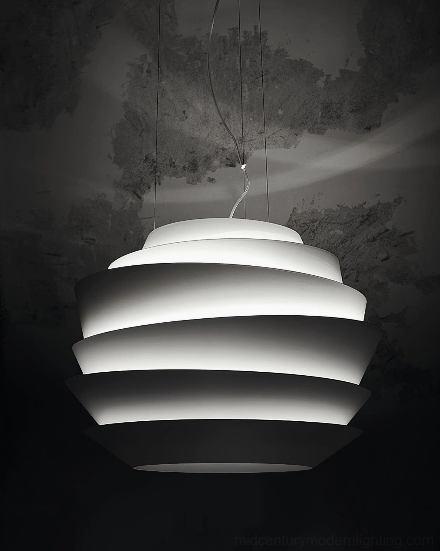 Tiered pendant light architectural detail layered sphere geometric form white