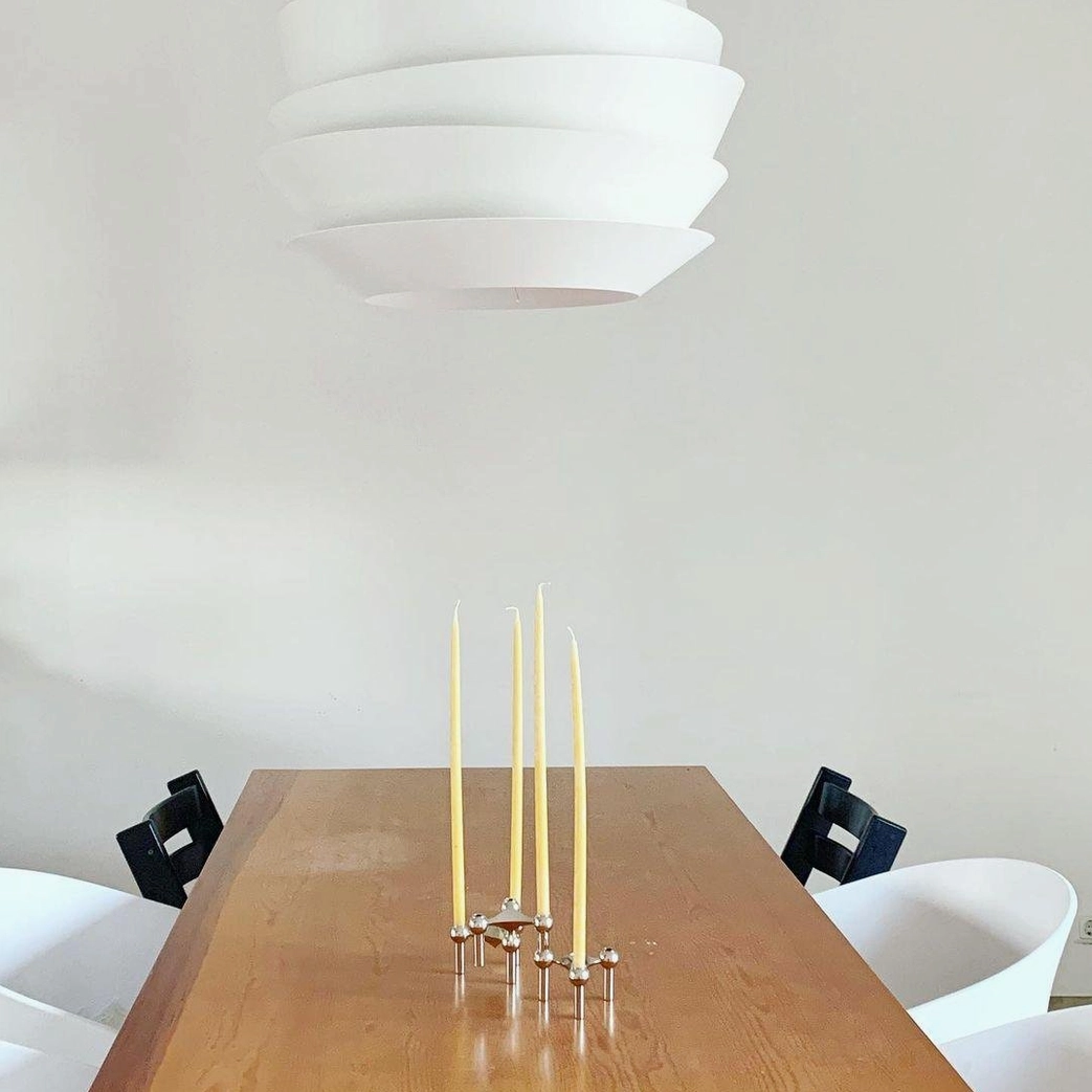 Tiered pendant lamp sculptural detail curved layers geometric mid-century modern