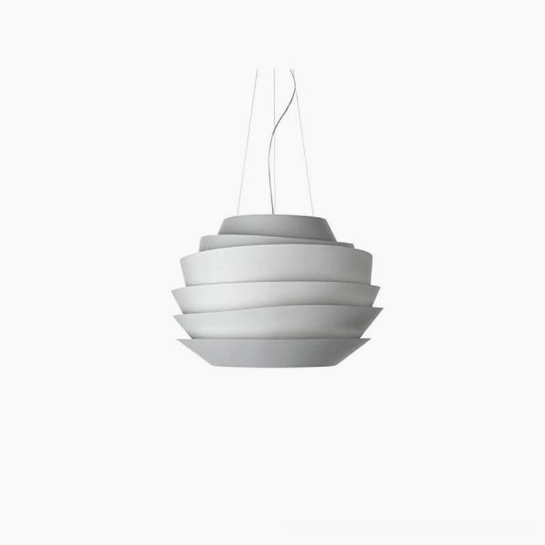 Pendant lamp white finish contemporary bedroom setting nighttime soft lighting