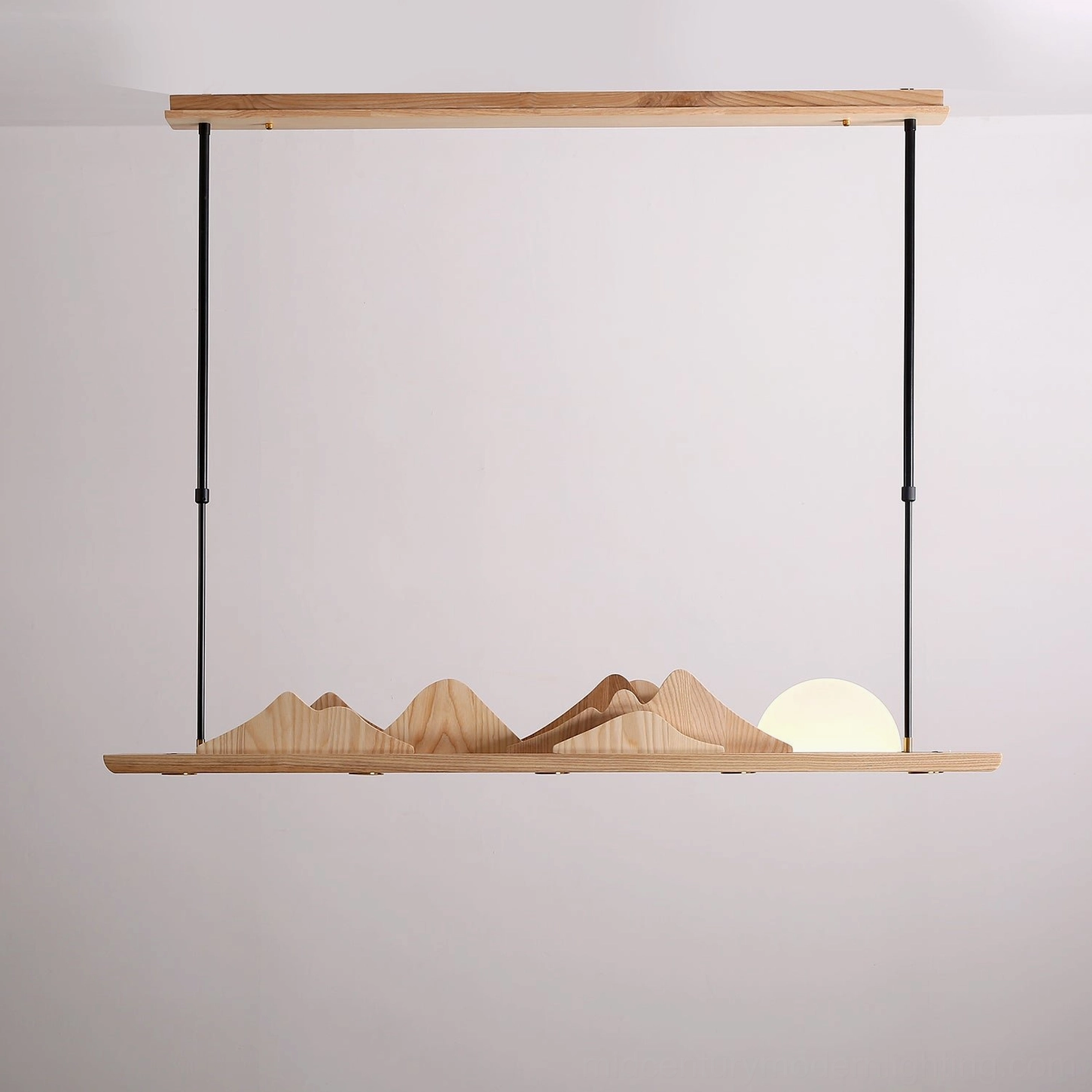 Leah Mountains chandelier – angle view showing mountain peak silhouette and acrylic diffuser with integrated LED warm light