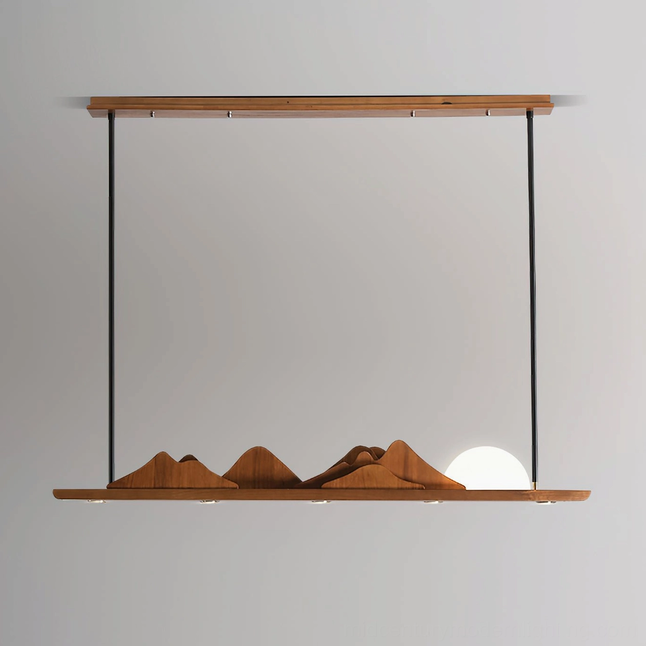 Leah Mountains walnut and black linear pendant – fixture details showing ridge silhouette and metal frame construction